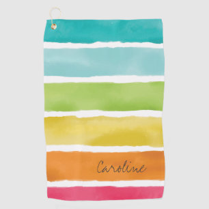 Serviette De Golf Monogramme. Couleurs arc-en-ciel aquarelles.