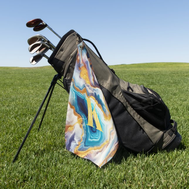 Serviette De Golf Monogramme d'âge doré Aqua Turquoise personnalisé (Vert)