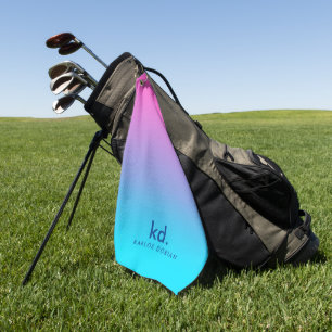 Serviette De Golf Monogramme de dégradé bleu rose minimal