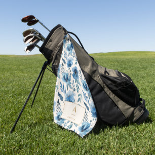Serviette De Golf Monogramme de fleurs aquarelles bleu marine élégan