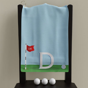 Serviette De Golf Monogramme de golf 18th Trou bleu et vert