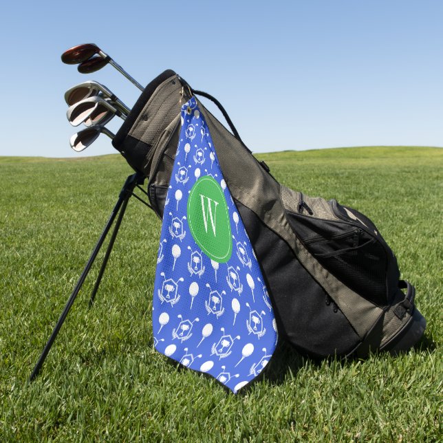 Serviette De Golf Monogramme de golf bleu et vert (Vert)