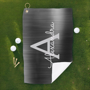Serviette De Golf Monogramme de huile métallique noire moderne Nom