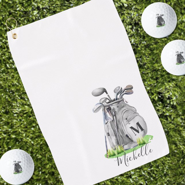 Serviette De Golf Monogramme de nom initial personnalisé (Initial Name Monogram Golf Towel)