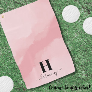 Serviette De Golf Monogramme de nom initial rose pastel