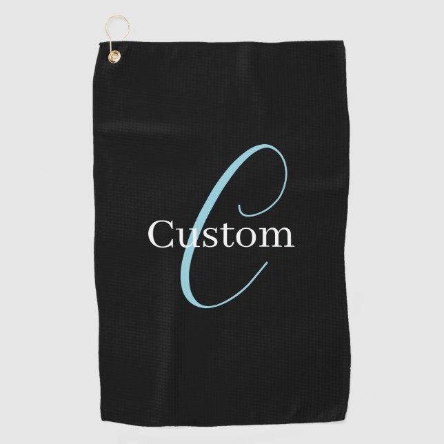 Serviette De Golf Monogramme de script cursif éditable Noir Bleu Bla (Devant)