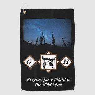 Serviette De Golf Monogramme de silhouette du crâne noir de Longhorn
