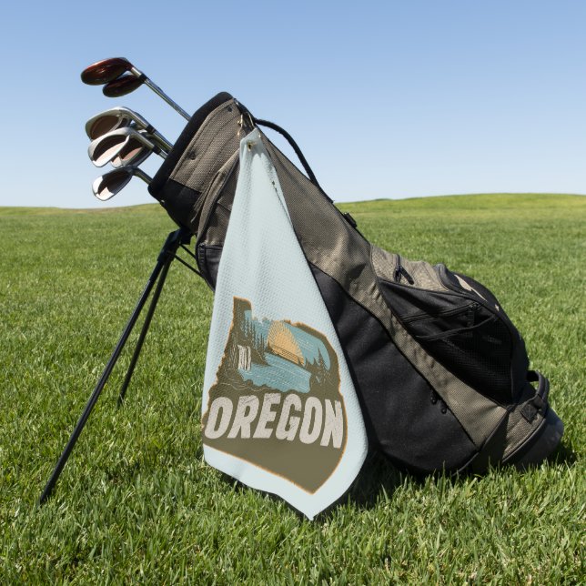 Serviette De Golf Monogramme de silhouette rétro de l'Oregon (Vert)