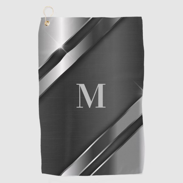 Serviette De Golf Monogramme de texture métallique (Devant)