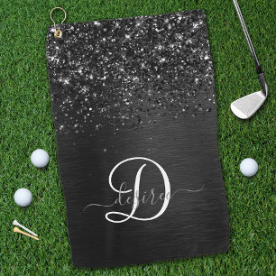 Serviette De Golf Monogramme d'étincelle à Parties scintillant noire