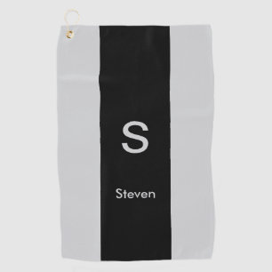 Serviette De Golf Monogramme deux tons moderne noir et gris