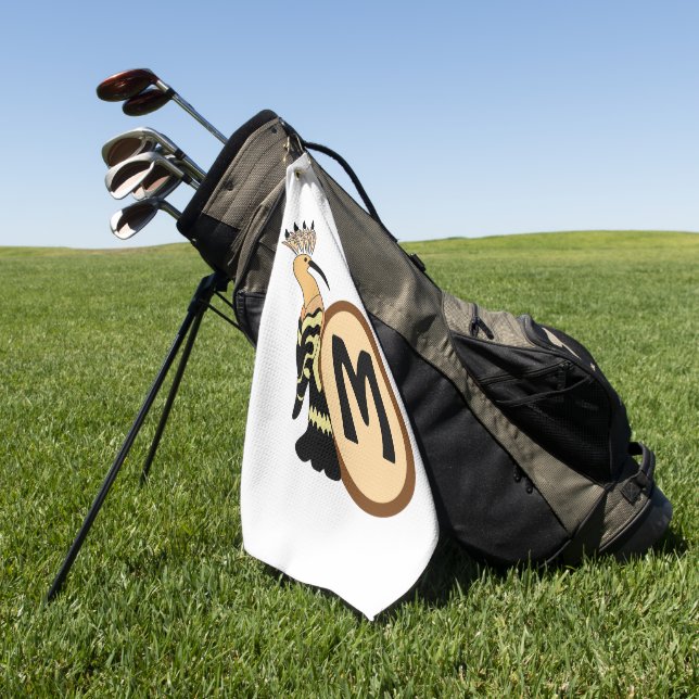 Serviette De Golf Monogramme d'oiseau Whimsical Hoopoe (Vert)