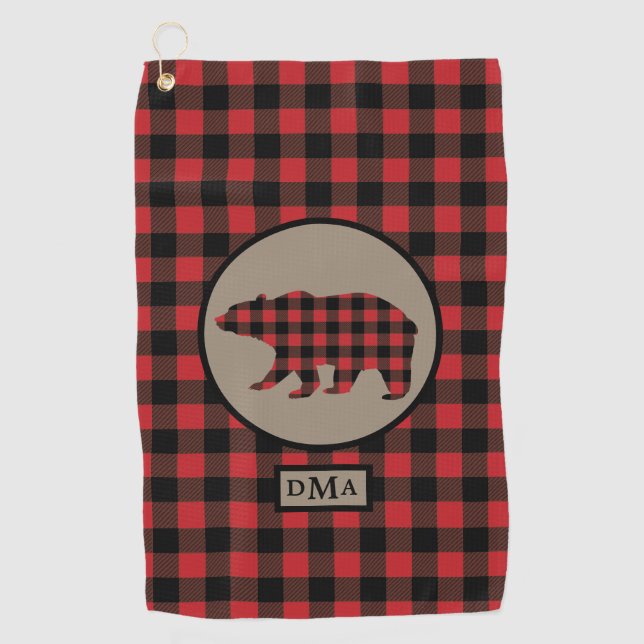 Serviette De Golf Monogramme d'ours de plaid de Buffalo (Devant)