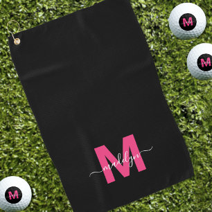 Serviette De Golf Monogramme du nom initial de Black Pink