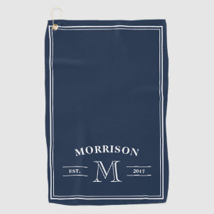 Serviette De Golf Monogramme élegant blanc bleu marine