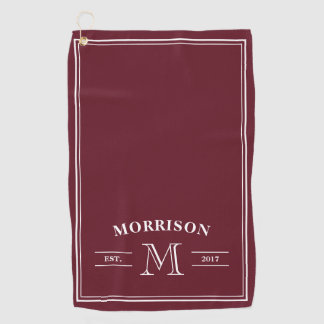 Serviette De Golf Monogramme élégant blanc bordeaux
