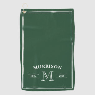 Serviette De Golf Monogramme élégant blanc vert foncé