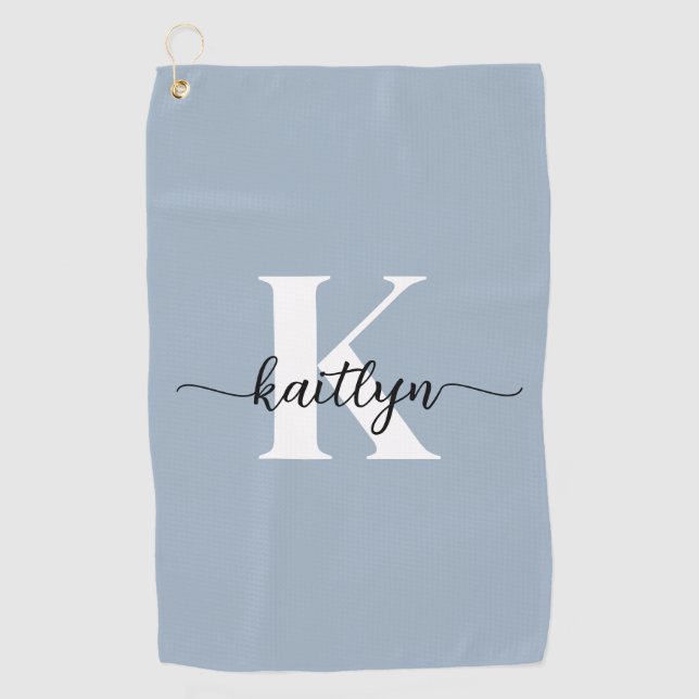 Serviette De Golf Monogramme élégant en bleu poussiéreux (Devant)