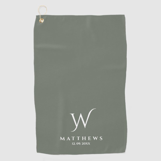 Serviette De Golf Monogramme et nom personnalisé vert et blanc Go (Devant)