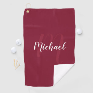 Serviette De Golf Monogramme et nom personnalisés modernes Burgundy 