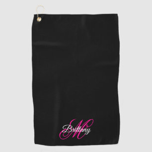 Serviette De Golf Monogramme fantaisie en noir blanc et rose vif