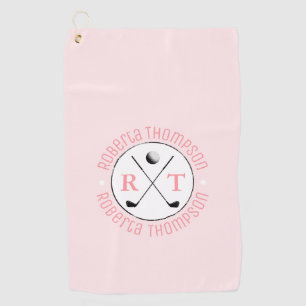 Serviette De Golf Monogramme feminine rose à deux initiaux