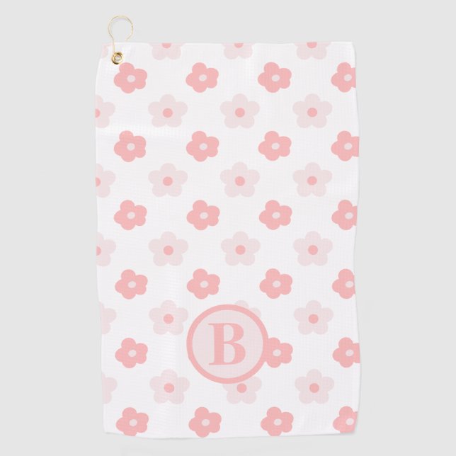 Serviette De Golf Monogramme Floral rose blanc Personnalisé (Devant)