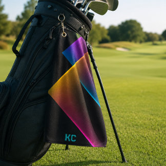 Serviette De Golf Monogramme Géométrique Néon Noir Élégant