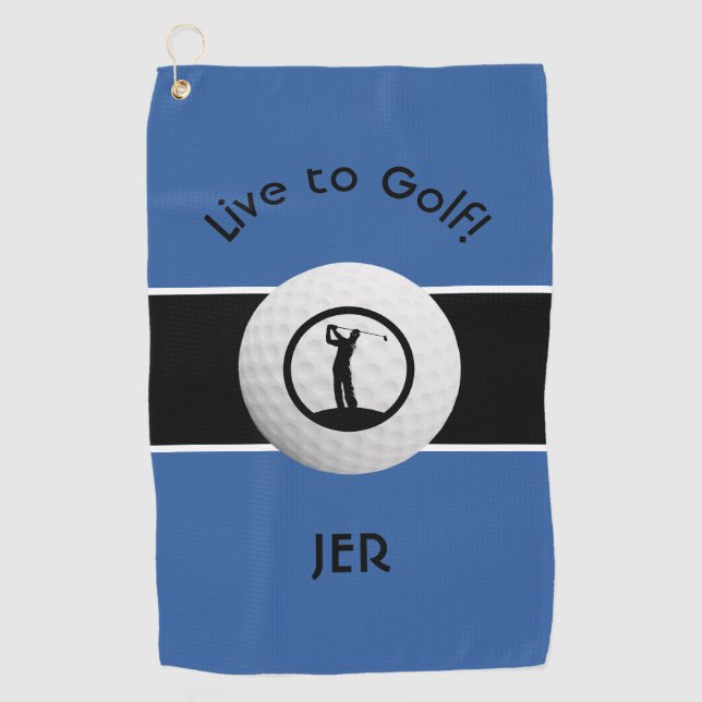 Serviette De Golf Monogramme Golf Player Sports Citation Bleu & Noir (Devant)