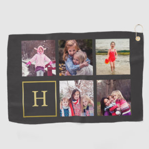 Serviette De Golf Monogramme gris-foncé et de Faux d'or de photo de