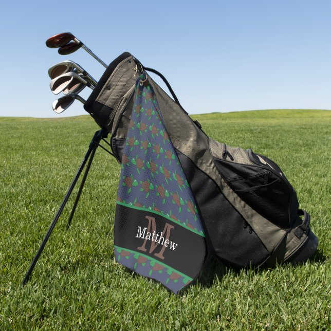 Serviette De Golf Monogramme initial du Motif de tortue marine (Vert)