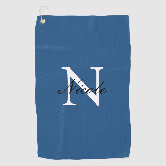 Serviette De Golf Monogramme Initial Manuscrit Nom Propre Bleu (Devant)