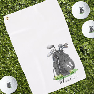 Serviette De Golf Monogramme Initial Nom Noir
