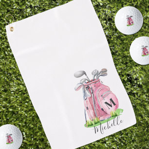 Serviette De Golf Monogramme Initial Nom Rose Féminin