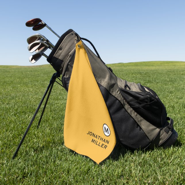 Serviette De Golf Monogramme jaune moutarde moderne (Vert)
