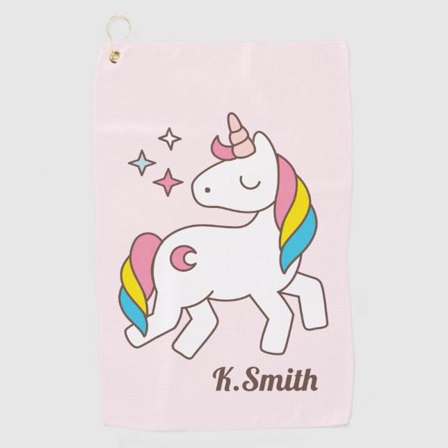Serviette De Golf Monogramme.Kawaii Cute Magical Unicorn. (Devant)