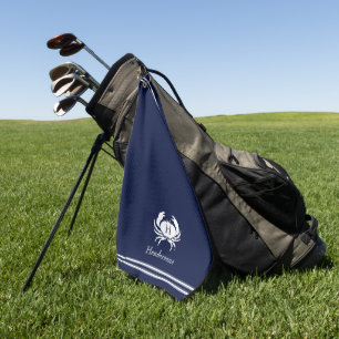 Serviette De Golf Monogramme Marine Bleu Crabe Blanc Nautique