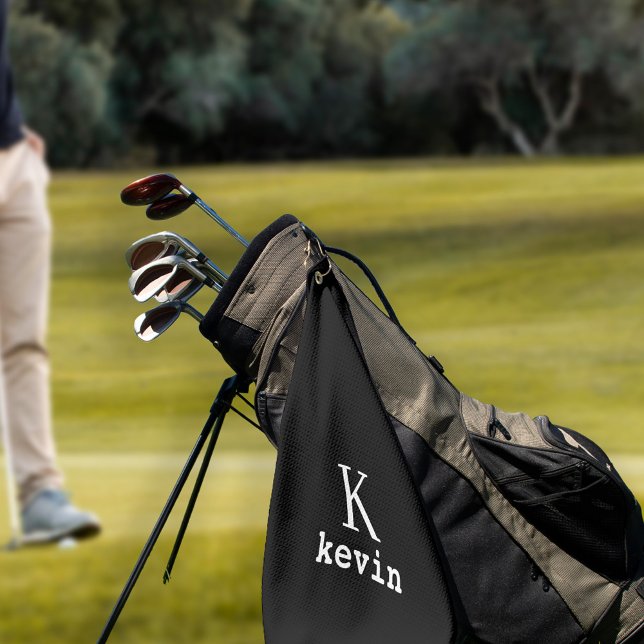 Serviette De Golf monogramme masculin personnalisé noir et blanc (Créateur téléchargé)