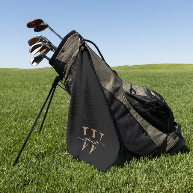 Serviette De Golf Monogramme minimal Élégant Noir Nom du script (Vert)