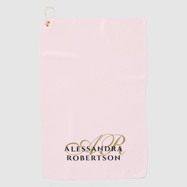 Serviette De Golf Monogramme minimaliste Pastel rose or noir élégant (Devant)
