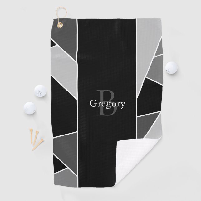 Serviette De Golf Monogramme Moderne Abstrait gris noir blanc (En situation)