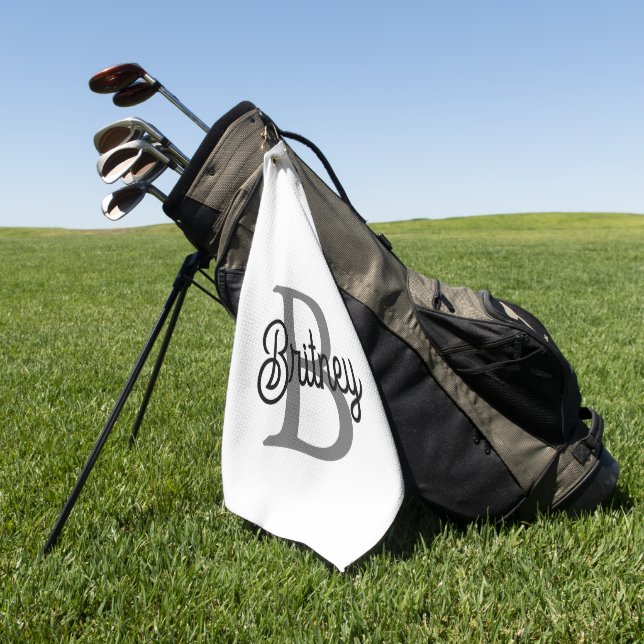 Serviette De Golf Monogramme moderne élégant Nom noir Gris noir Scri (Vert)