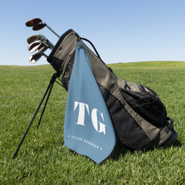 Serviette De Golf Monogramme moderne minimal Étoiles de nom bleu (Vert)