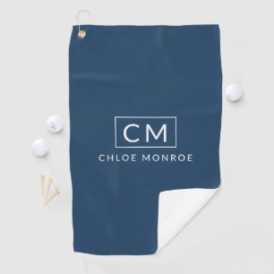 Serviette De Golf Monogramme moderne minimaliste bleu marine personn