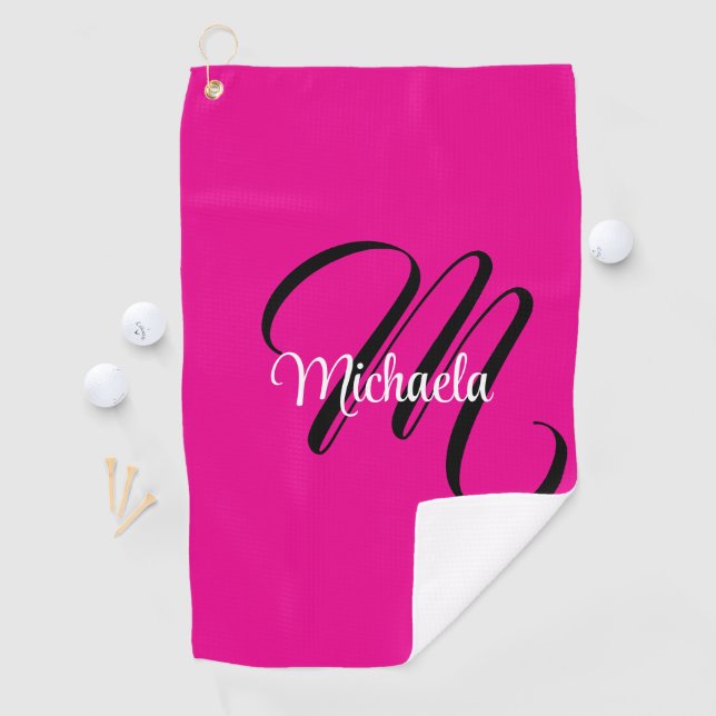 Serviette De Golf Monogramme moderne minimaliste nom initial rose ch (En situation)