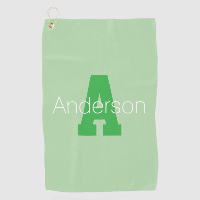 Serviette De Golf Monogramme moderne | Pale & Kelly Green (Devant)