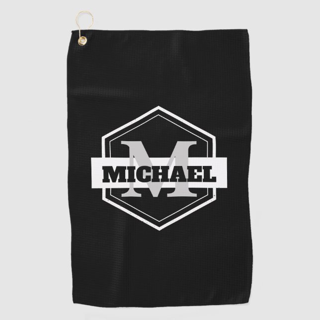 Serviette De Golf Monogramme noir (Devant)