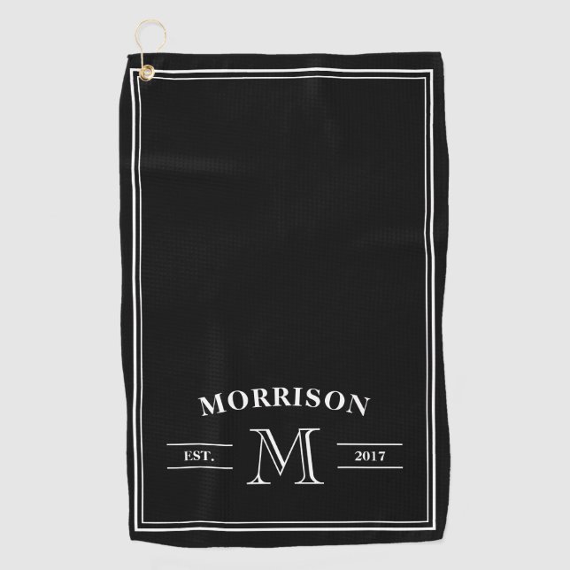 Serviette De Golf Monogramme noir blanc élégant (Devant)