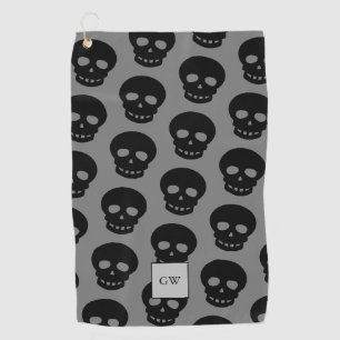 Serviette De Golf Monogramme Noir Crâne gris Goth Motif nouveauté