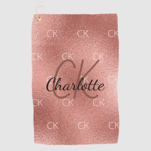 Serviette De Golf monogramme or rose initiales nom minimaliste